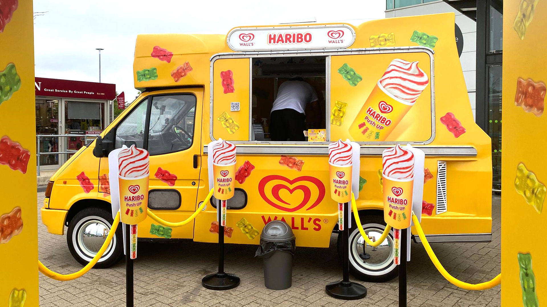 Our ice cream sampling van wrapped in Haribo and Walls branding